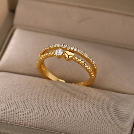 Trendy Double Heart Zircon Ring – Stainless Steel Crystal Statement Jewelry™
