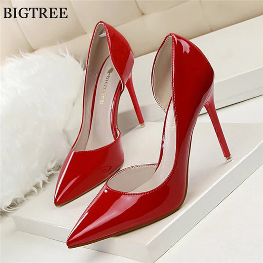BIGTREE Patent Leather Stiletto Pumps – Elegant Cut-Out High Heels for Women™