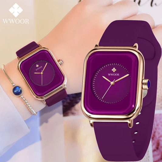 WWOOR Women's Luxury Square Waterproof Watch - Purple Silicone Strap™