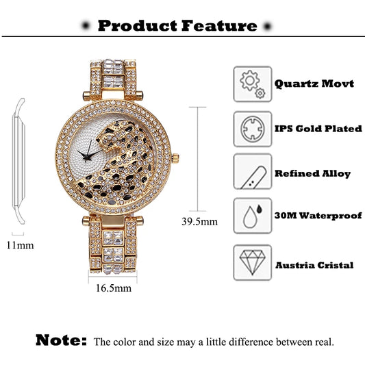 MISSFOX Women's Luxury Quartz Watch – Crystal Diamond Bling with Gold Leopard Design™