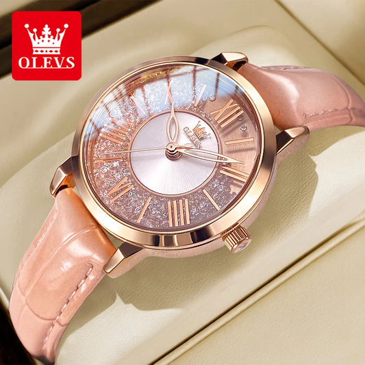 OLEVS Luxury Women's Quartz Watch – Crystal Dial, Roman Numerals, Waterproof Leather Strap™