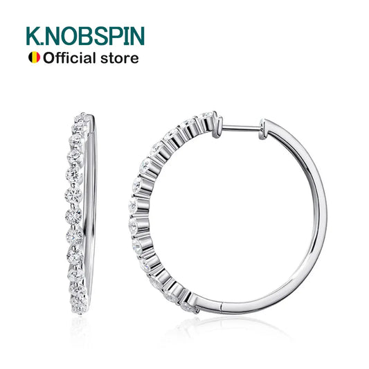 KNOBSPIN D VVS1 Moissanite Hoop Earrings – 925 Sterling Silver, 18K Gold Plated Luxury Jewelry™