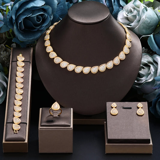 4PCS Luxury Bridal Jewelry Set – Cubic Zirconia Necklace, Earrings, Bracelet & Ring™
