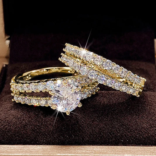 Huitan Luxury 2PCS Women's Ring Set - Hollow CZ Diamond Design™