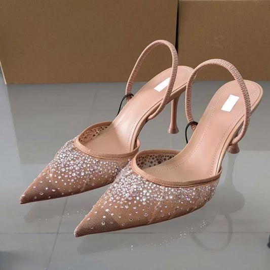 2025 Summer Elegant Slingback High Heels – Water Diamond Mesh Pointed Toe Sandals™