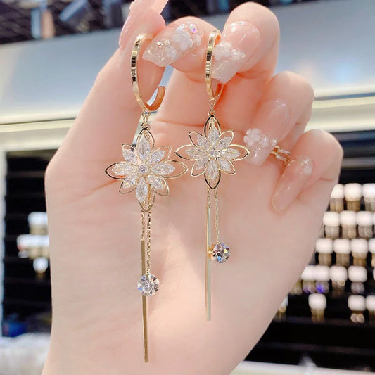 Elegant Zircon Flower Tassel Earrings – Opal Crystal Dangle Jewelry for Women™