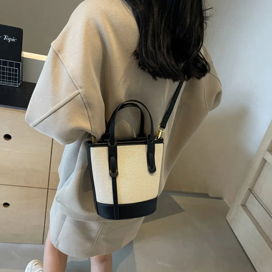 2025 Women’s Retro Canvas Bucket Bag – Chic PU Leather Shoulder & Crossbody™