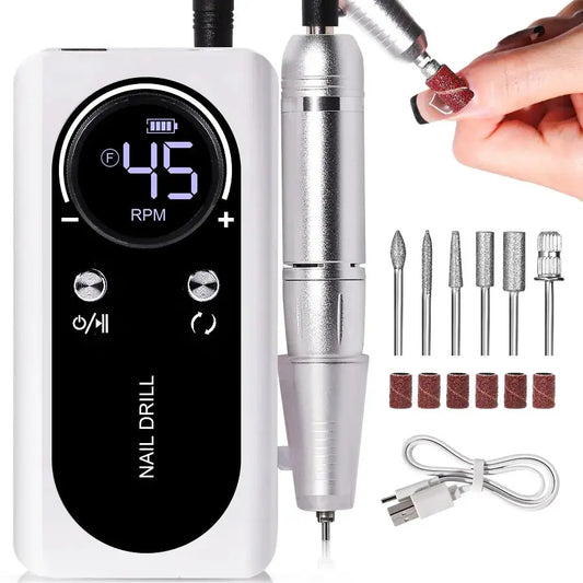 Professional 45000RPM Electric Nail Drill – Rechargeable, Low Noise & High Precision™