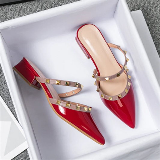 Women's Luxury Studded Patent Leather Heels β Colorful Designer Slide Slippersβ’