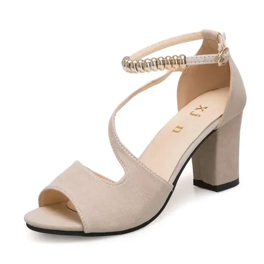 Women's Elegant Beaded Roman High-Heel Sandals – Open-Toe, Hollow Design, Summer Chic™