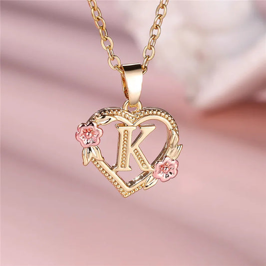 Gold-Plated Floral Letter Pendant Necklace – Elegant Gift for Women™