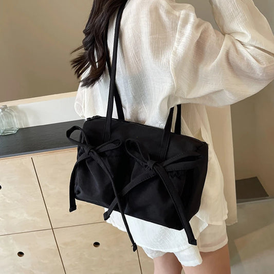 2025 Korean Bow Nylon Shoulder Bag – Stylish Large-Capacity Tote™