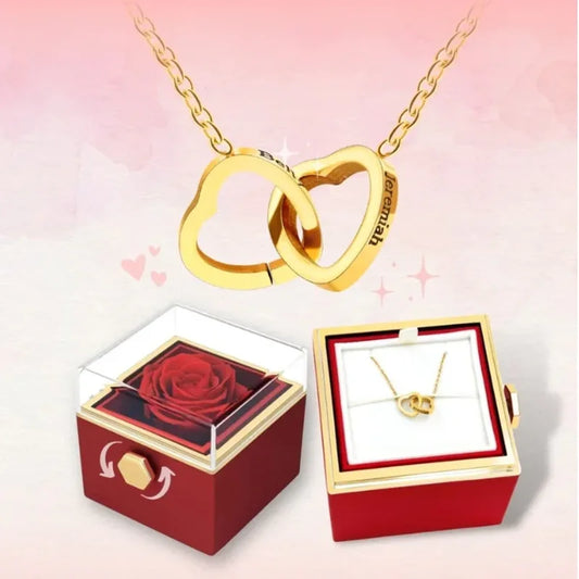 Personalized Heart Name Necklace with Rotating Rose Box β Elegant Gift for Herβ’