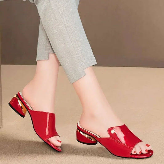 Red PU Leather Slip-On Sandals – Stylish & Comfortable Women's Slippers™