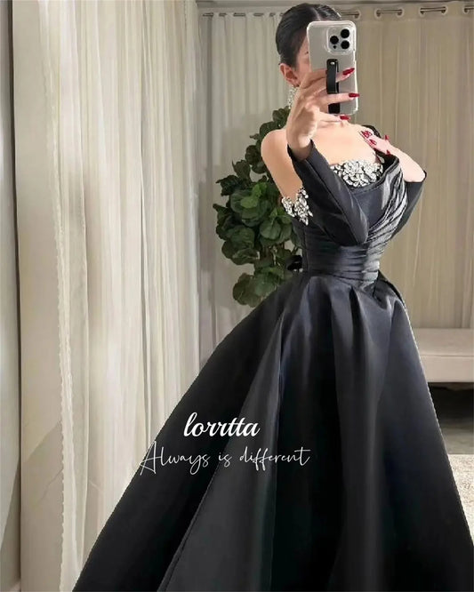 Lorrtta Luxe Black Satin Evening Dress – Custom A-Line Gown for Elegant Events™