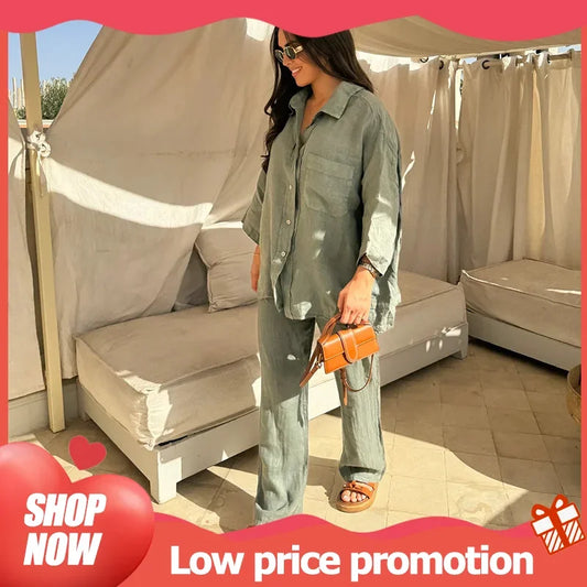 Women's Linen Wide-Leg Pants Set – Casual Chic 2025 Spring Suit™