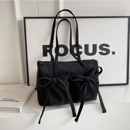 2025 Korean Bow Nylon Shoulder Bag – Stylish Large-Capacity Tote™