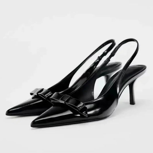 Elegant Butterfly Slingback Heels – Black Pointed Toe High Heels™