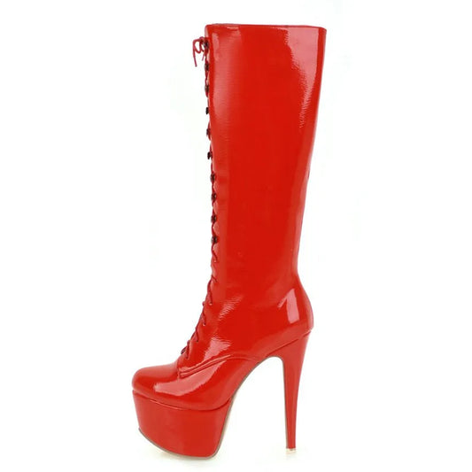 White Knee-High Platform Boots – Lace-Up High Heels, Winter Style™