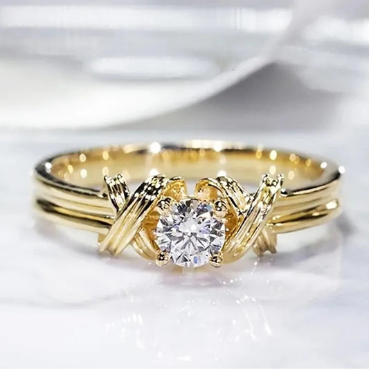 HUITAN Modern Cross Cubic Zirconia Ring for Women – Elegant Statement Wedding Band™