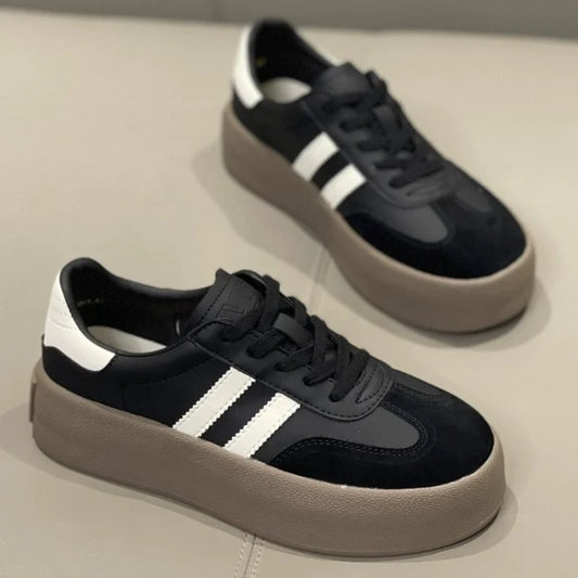 Women's Chunky Sneakers – Cowhide Leather, Soft Sole, Height-Increasing & Stylish™