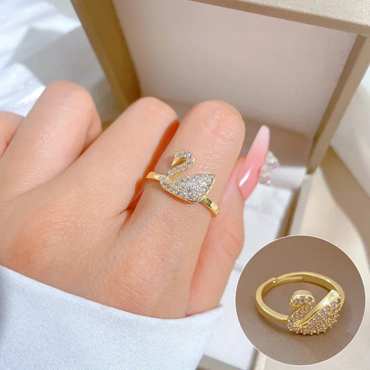 Luxury Zircon Swan Ring for Women - Adjustable Stainless Steel™