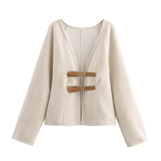 TRAFZA Women's Autumn Belted V-Neck Cardigan – Elegant Slim Fit Long Sleeve Coat™