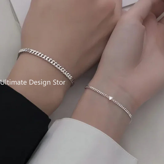 2PCS Stainless Steel Couple Bracelets – Crystal Heart Chain Jewelry™