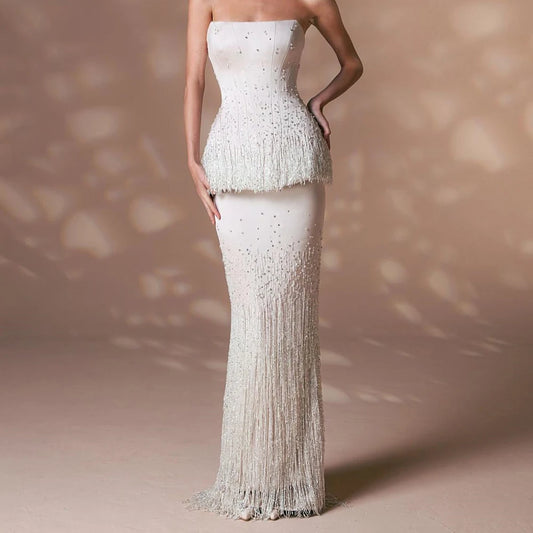 Elegant Custom White Mermaid Gown – Crystal Embellished, Strapless Design™