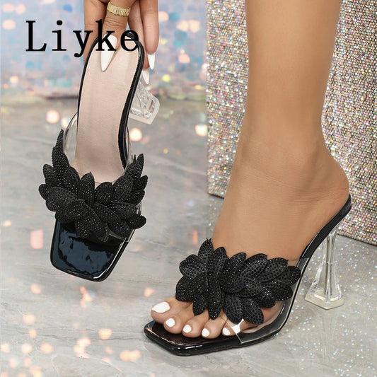 LIYKE Transparent Rhinestone High Heels – Stylish Square Toe Party Sandals™
