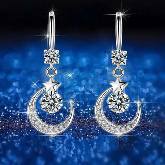 Luna Luxe: Sterling Silver Moon Earrings with White Sapphire Sparkle™