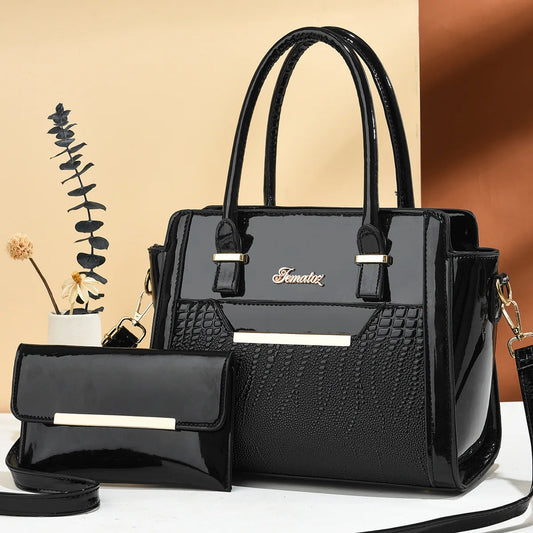 Luxury Croc-Pattern One-Shoulder Tote – Trendy Large-Capacity Handbag Set™