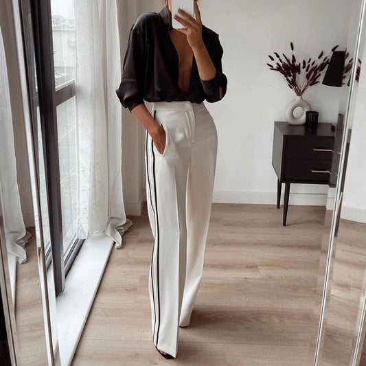 Trendy High-Waist Contrast Pocket Trousers – Elegant & Chic Streetwear™