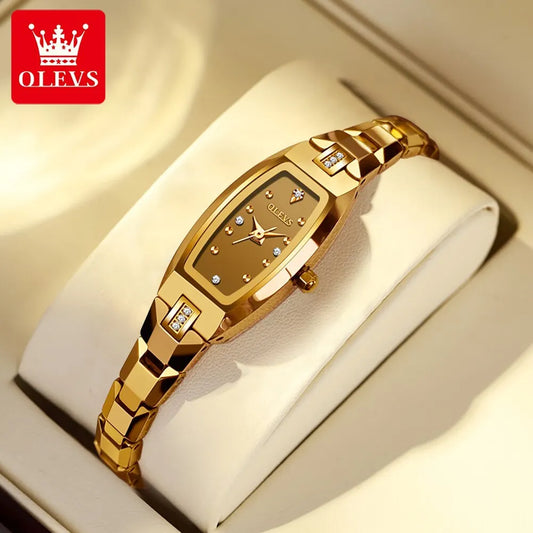 OLEVS Women's Luxury Diamond Quartz Watch – Slim Tonneau Design, Tungsten Steel Band™
