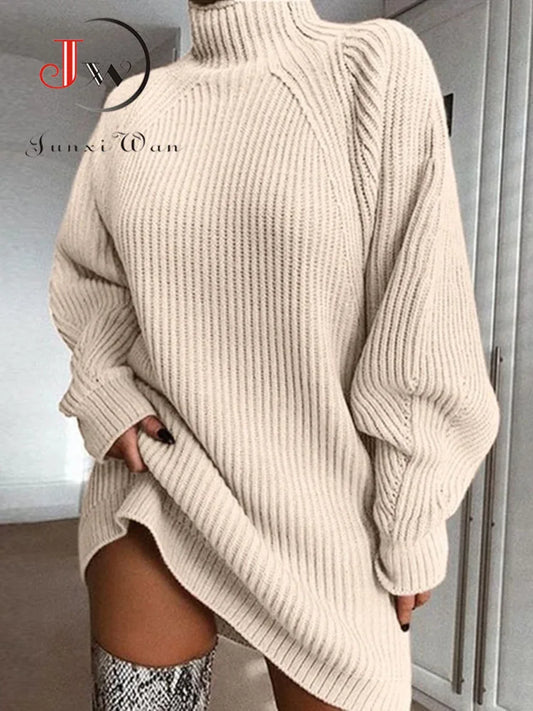 Trendy Oversized Knitted Turtleneck Sweater Dress – Long Sleeve Mini Dress for Fall/Winter™