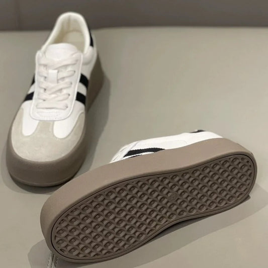 Women's Chunky Sneakers – Cowhide Leather, Soft Sole, Height-Increasing & Stylish™