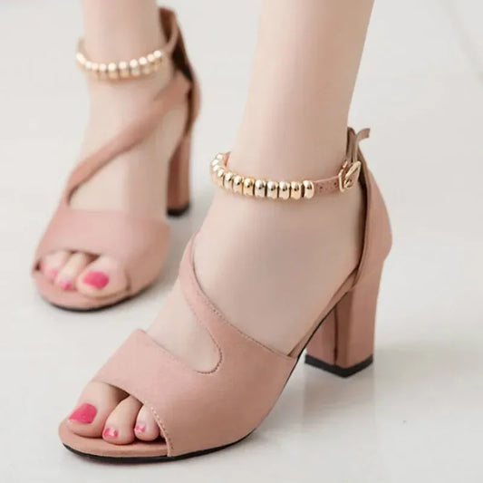 Women's Elegant Beaded Roman High-Heel Sandals – Open-Toe, Hollow Design, Summer Chic™