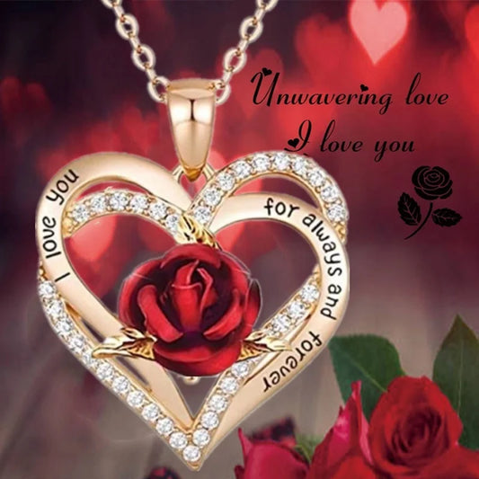 Elegant Heart Rose Pendant Necklace – Timeless Jewelry Gift for Women™