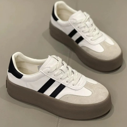 Women's Chunky Sneakers – Cowhide Leather, Soft Sole, Height-Increasing & Stylish™