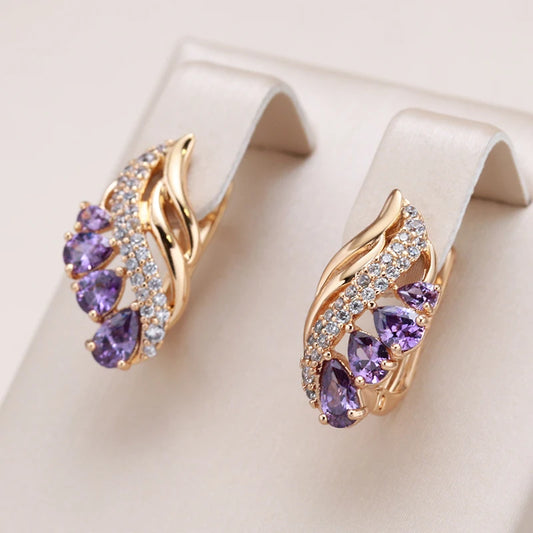 KINEL Luxury Purple Zircon Drop Earrings – 585 Rose Gold Plated Fashion Jewelry™