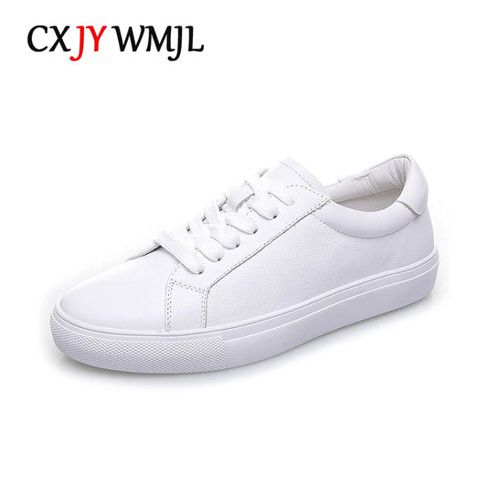 CXJYWMJL Women's Genuine Leather Skate Sneakers – Casual Cowhide Vulcanized Shoes™