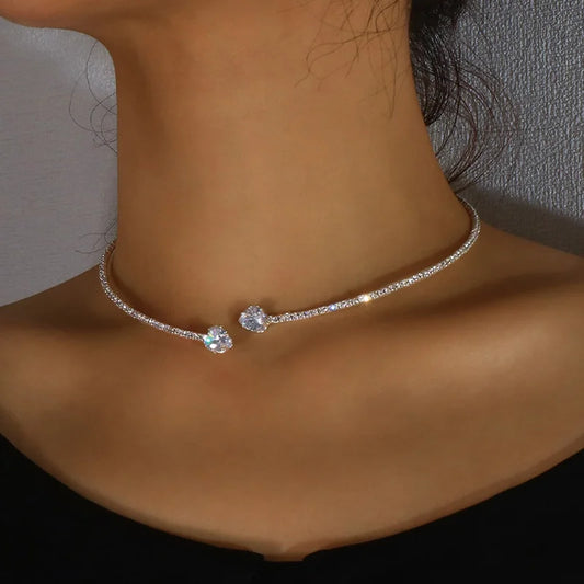 Elegant Rhinestone Heart Choker Necklace for Women™