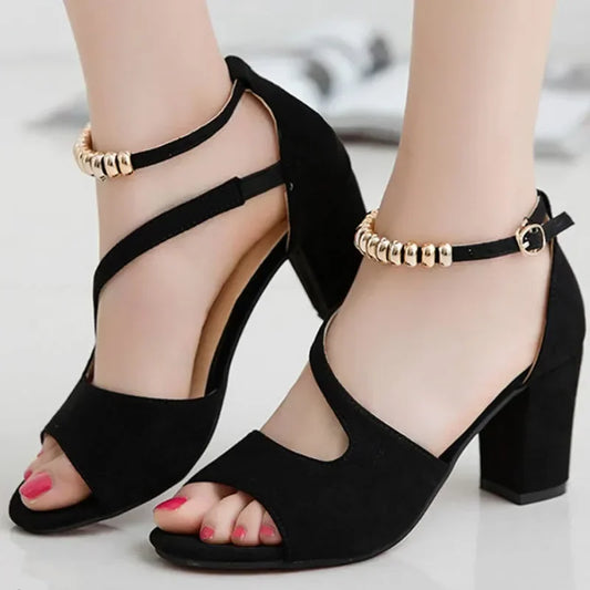 Women's Elegant Beaded Roman High-Heel Sandals – Open-Toe, Hollow Design, Summer Chic™