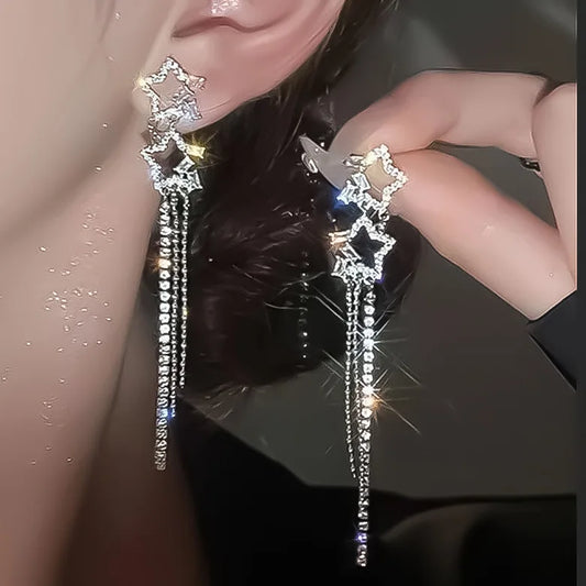 Korean Star Tassel Earrings – Elegant Rhinestone Drops™