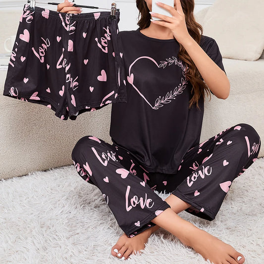 Women's 3-Piece Printed Pajama Loungewear Set – Casual Sleepwear™