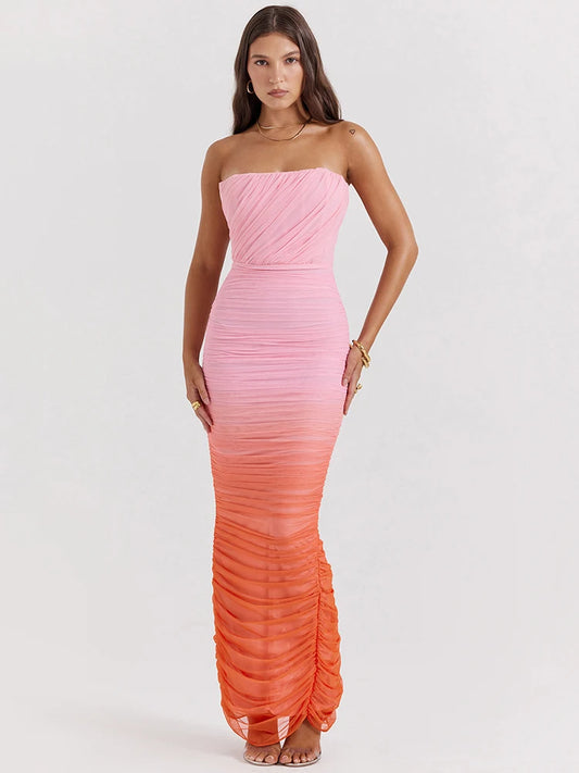 Gradient Strapless Backless Maxi Dress – Sexy Sleeveless Bodycon Gown™