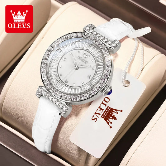OLEVS Elegant Women's Diamond Watch – Waterproof Quartz with Leather Strap™
