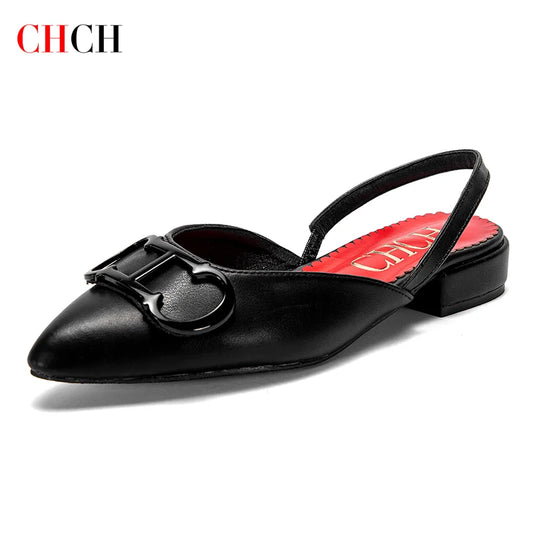 CHCH Women's Black Pointed Loafers – Elegant Flat Business Shoes™