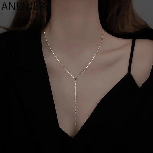 ANENJERY Silver Tassel Necklace – Elegant Clavicle Chain for Women™
