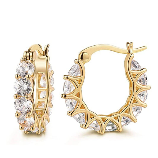 Huitan Luxury CZ Crystal Hoop Earrings for Women – Elegant Sparkling Party Jewelry™